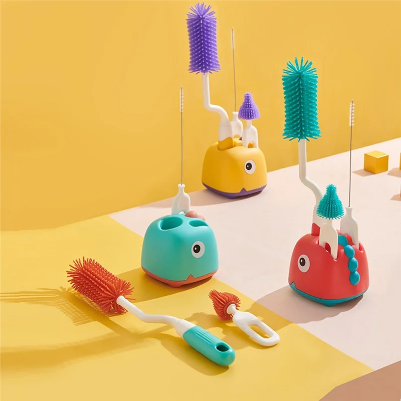 AINY-Silicone Bottle Brush Cleaning Brush Special Draining Rack For Newborn Baby Long Handle Rinse Nipple Cleaning Set