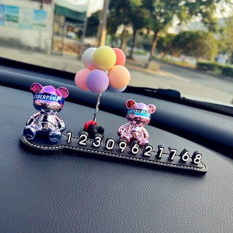 Gilded Bear Temporary Parking Number Plate High-end Car Creative Ornaments for Men Moving Car Phone Plates for Girls Cute - view 3