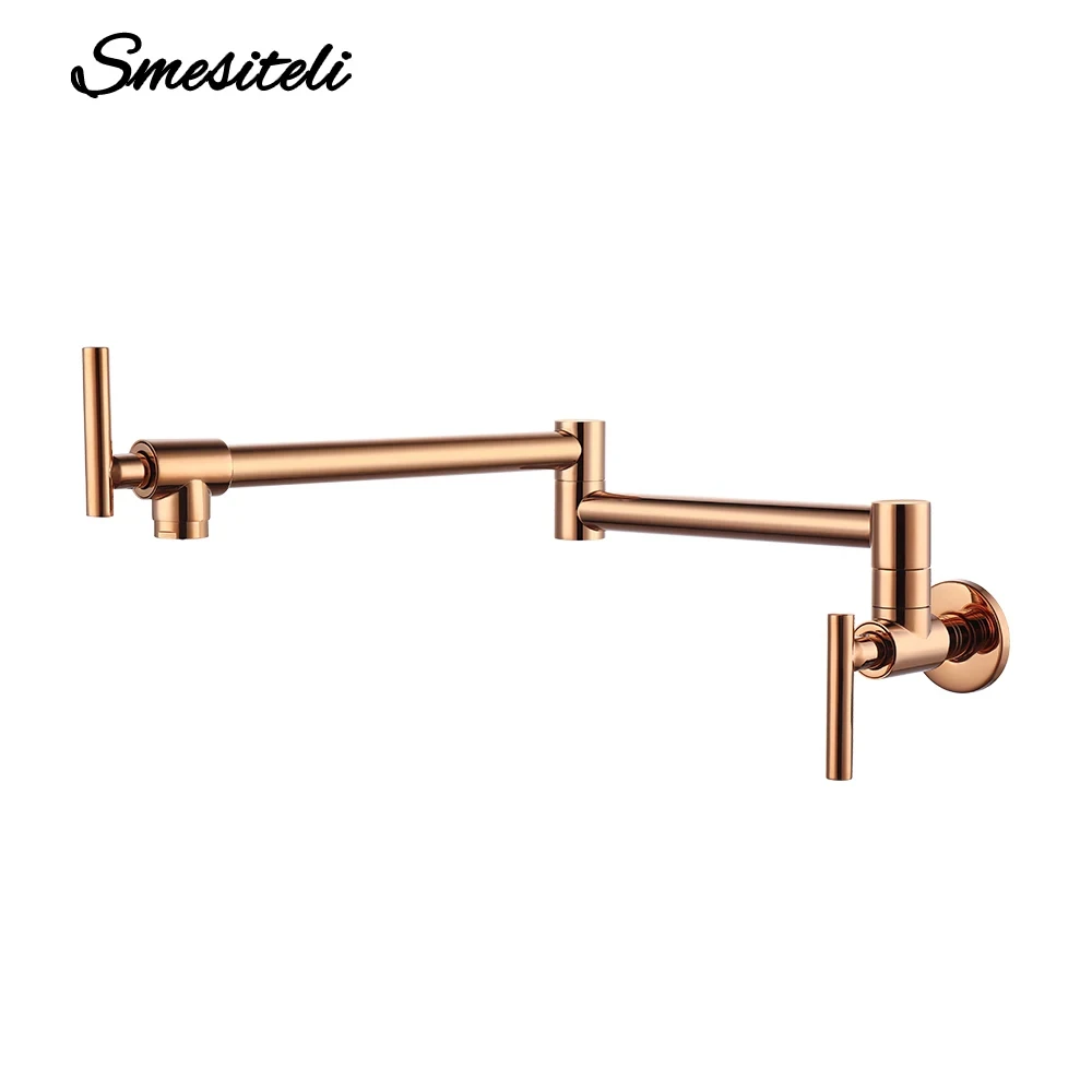 

Pot Filler Tap Wall Mounted Kitchen Sink Faucet Rose Gold/Gun gray Single Cold Taps Mixer 360 Rotate Folding Spout Spigot Brass