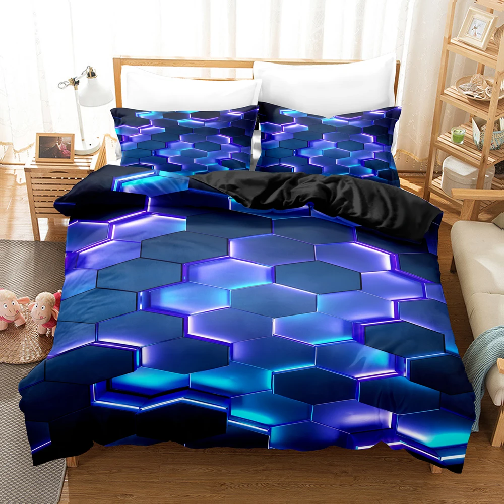 

Gold Glowing Polygonal Grid Bedding Set Duvet Set Single Double Bed King Size Bed Set Bedroom Duvet Cover Pillow Case