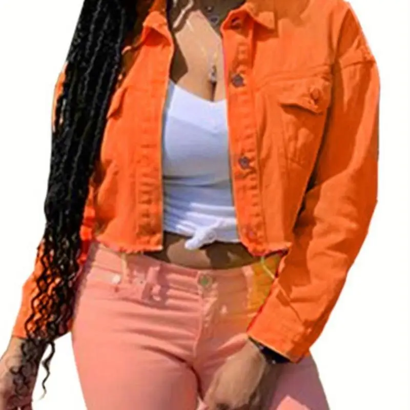 

Casual Women's Denim Jaet Long Sve round Ne Transforming Hemline New 2025 Cross-Border Sle ort Length Collar