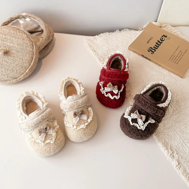 الفتيات حذاء كاجوال الجلد المدبوغ الدافئة الأميرة نمط الاطفال حذاء مسطح الحلو الدانتيل 2025 شتاء جديد الأطفال الحلو أحذية أنيقة أصابع مستديرة #5
