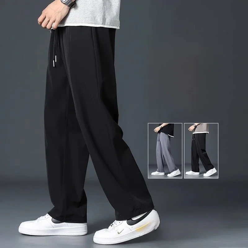 Men's Summer Casual Pants Ice Silk Quick Dry Thin Straight Leg Loose Fit Youth Cool Feeling Trousers Fashionable Casual Wear