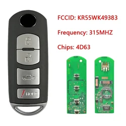 CN026055 Aftermarket 4 Buttons Smart Key Fob For Mazda 6 2009-2013 Remote  315MHz FSK 4D63 Chip FCC ID KR55WK49383