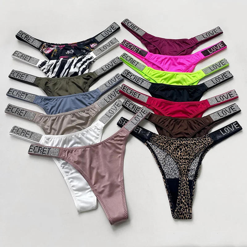 Sexy Damen-Slips mit Strass-Diamanten, G-String, Sport-Tanga, Niedrige Taille, Kurze Unterhosen, T-Back Fitness S-XL – Detail 34