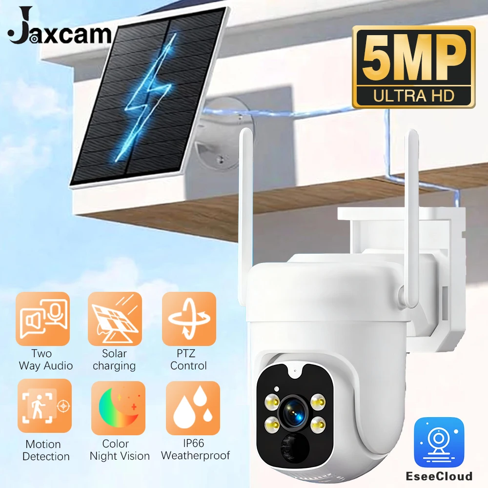 

5-мегапиксельная HD Wi-Fi солнечная камера, уличная 2K со встроенным аккумулятором, купольная камера безопасности на солнечной энергии, сигнализация движения, облачное хранилище, двустороннее аудио