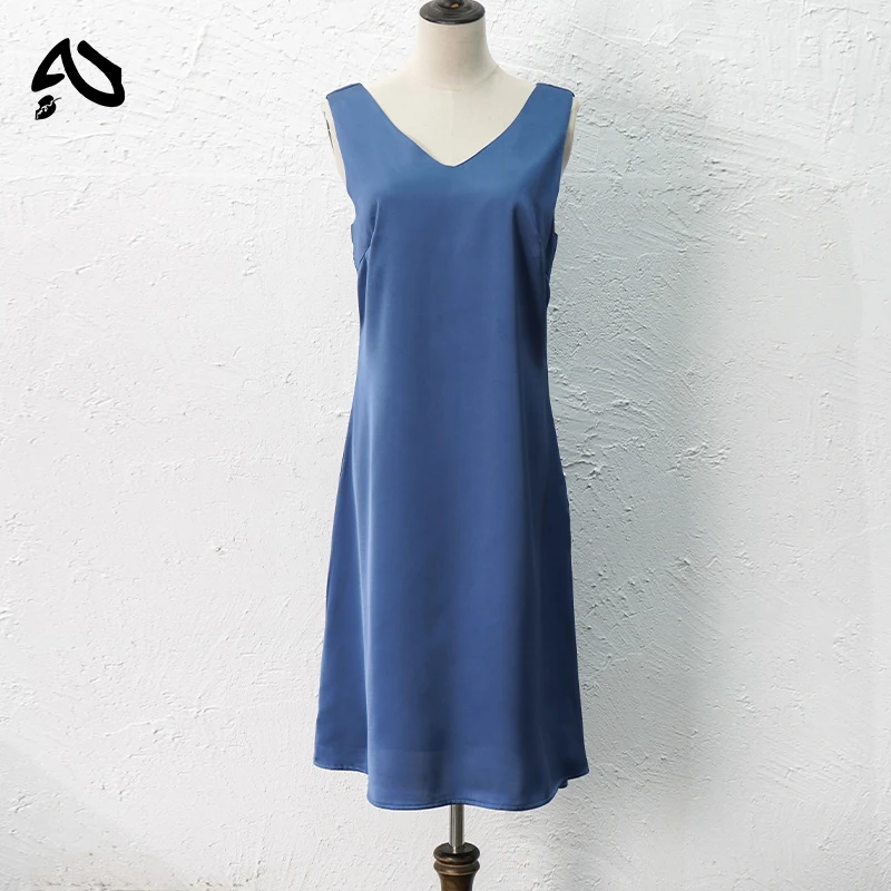 Original Women\'s Dress Solid Colorsexy V-neck Sleeveless Elegant Satin Party Dress Korean Style Harajuku Vestido Dresses 드레스