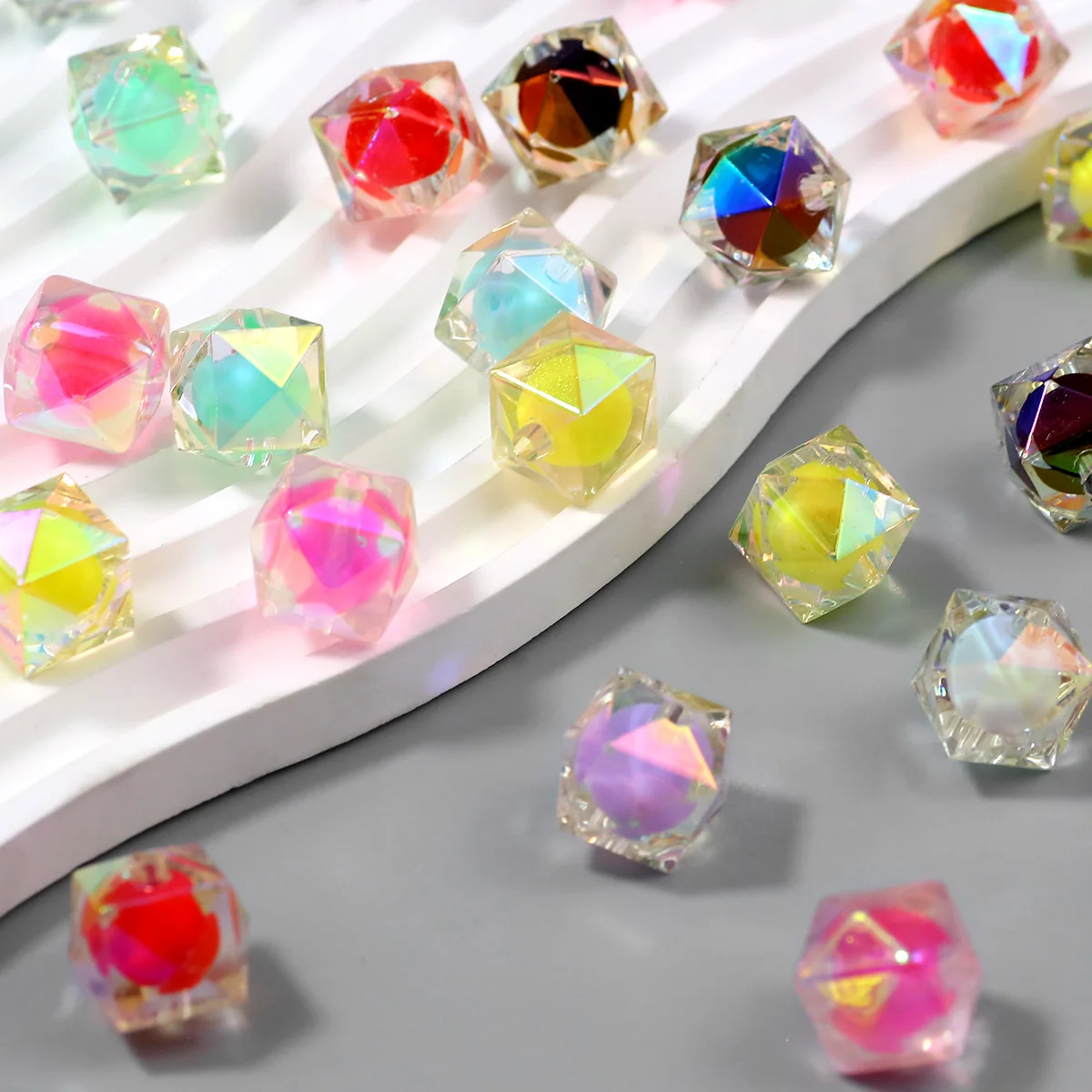16mm Acryl Mixed Candy Farbe Quadratische Perle-in-Perle Glas Spacer Lose Perlen Für Schmuck Machen Armband DIY Schlüsselbund Zubehör