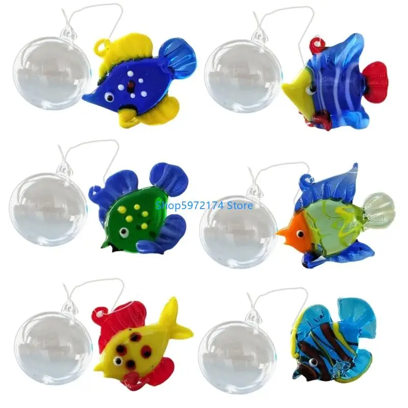 Y3NB Set of 6 Artistic Glass Hanging Fish with Bubble, Window Charm Aquarium Float Decoration for Home and Office