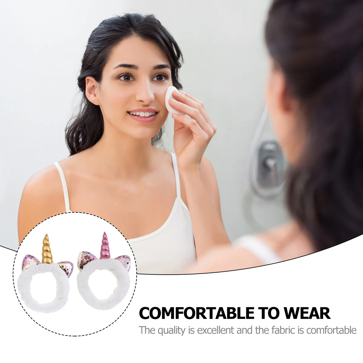 

2 шт., повязка для волос с единорогом, креативный дизайн с блестками, милый головной убор для девочек, женщин, детей, мытье лица, макияж, душ, спортивный коралл