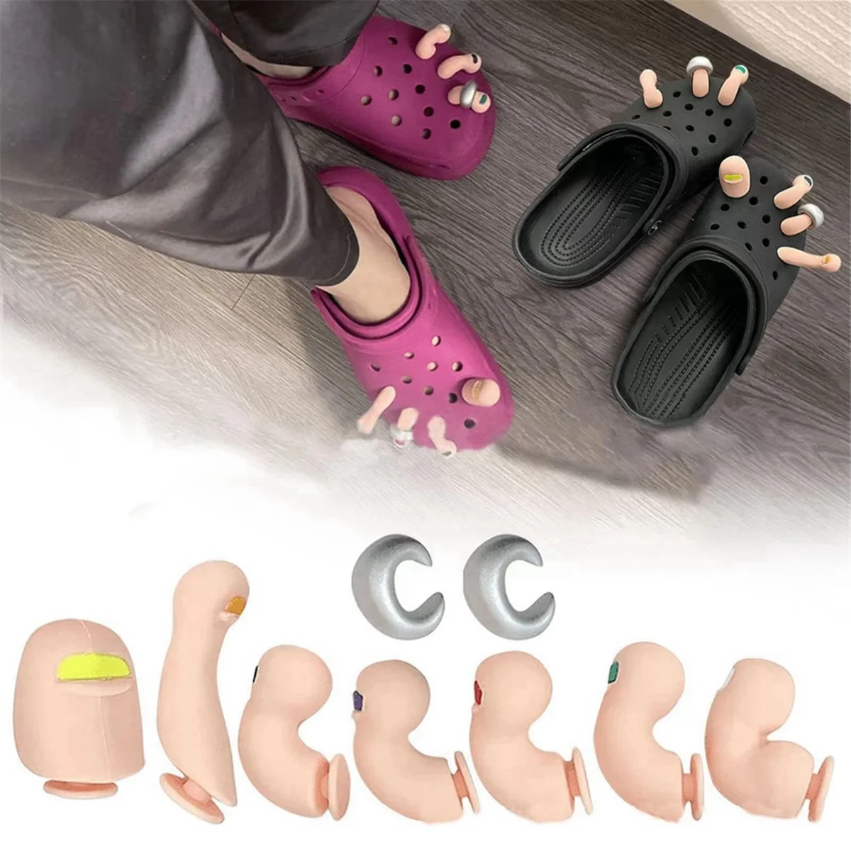 Dijes 3D para dedos de los pies para zuecos, sandalias deslizantes de burbujas, 7 piezas, decoración divertida para zapatos para niños y adultos