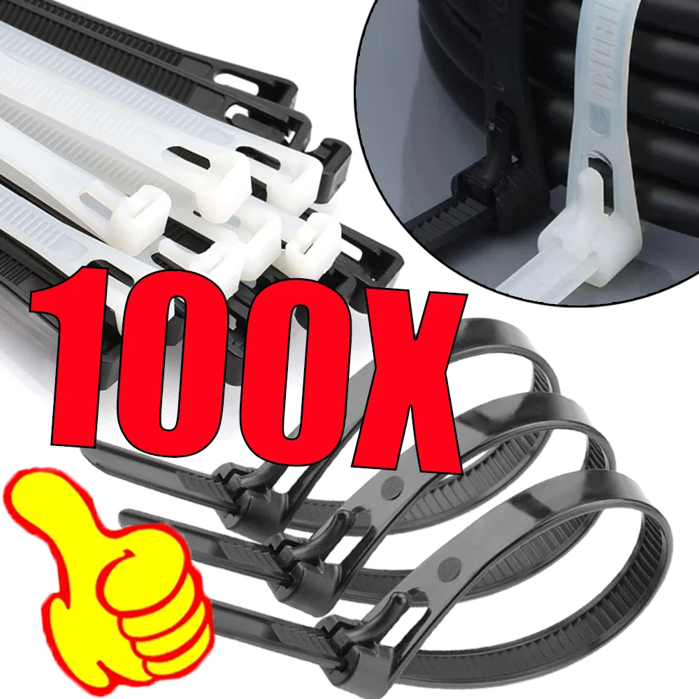 

100PCS Detachable Nylon Data Cable Tie Universal Protable Reusable Plastic Zipper Clip Strap Auto Interior Accessories