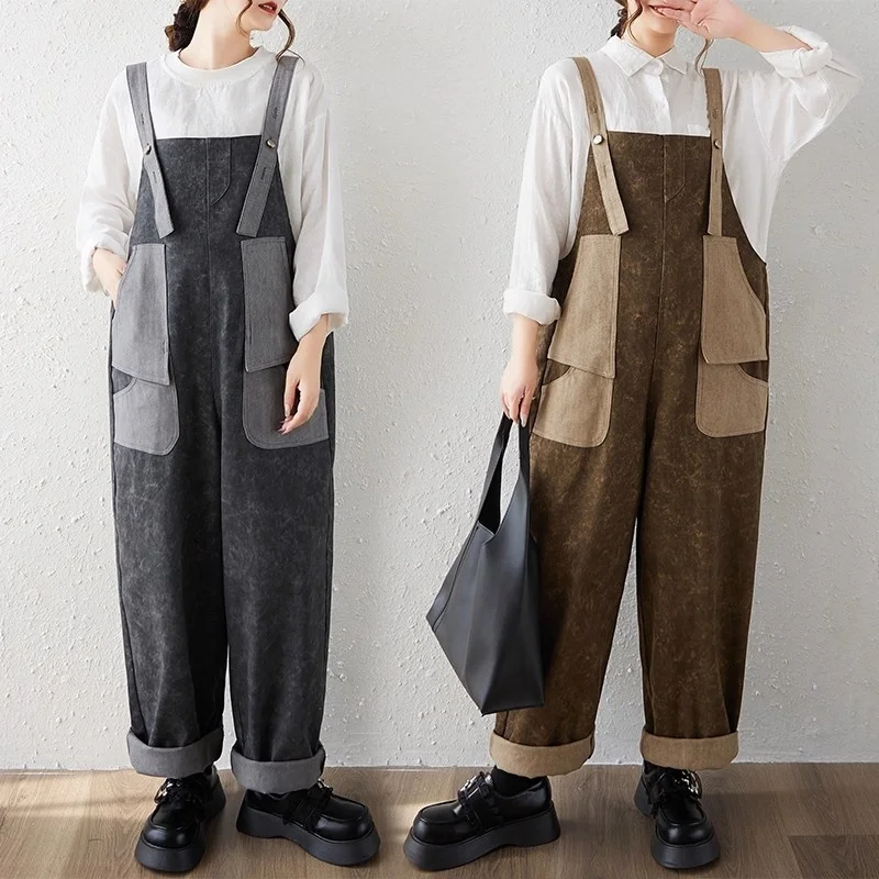 

Patchwork Large Size Women's Clothing Mom 2025 Spring And Autumn New Style Loose Jeans Casual Pants Overalls Harem Jumpsuit w810