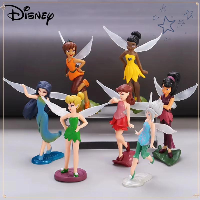 Disney Tinkerbell Bloem Faery Fairy Elf Prinses Vleugels 7pcs Anime Action Figure Mini Model Beeldje Speelgoed voor kinderen Gift