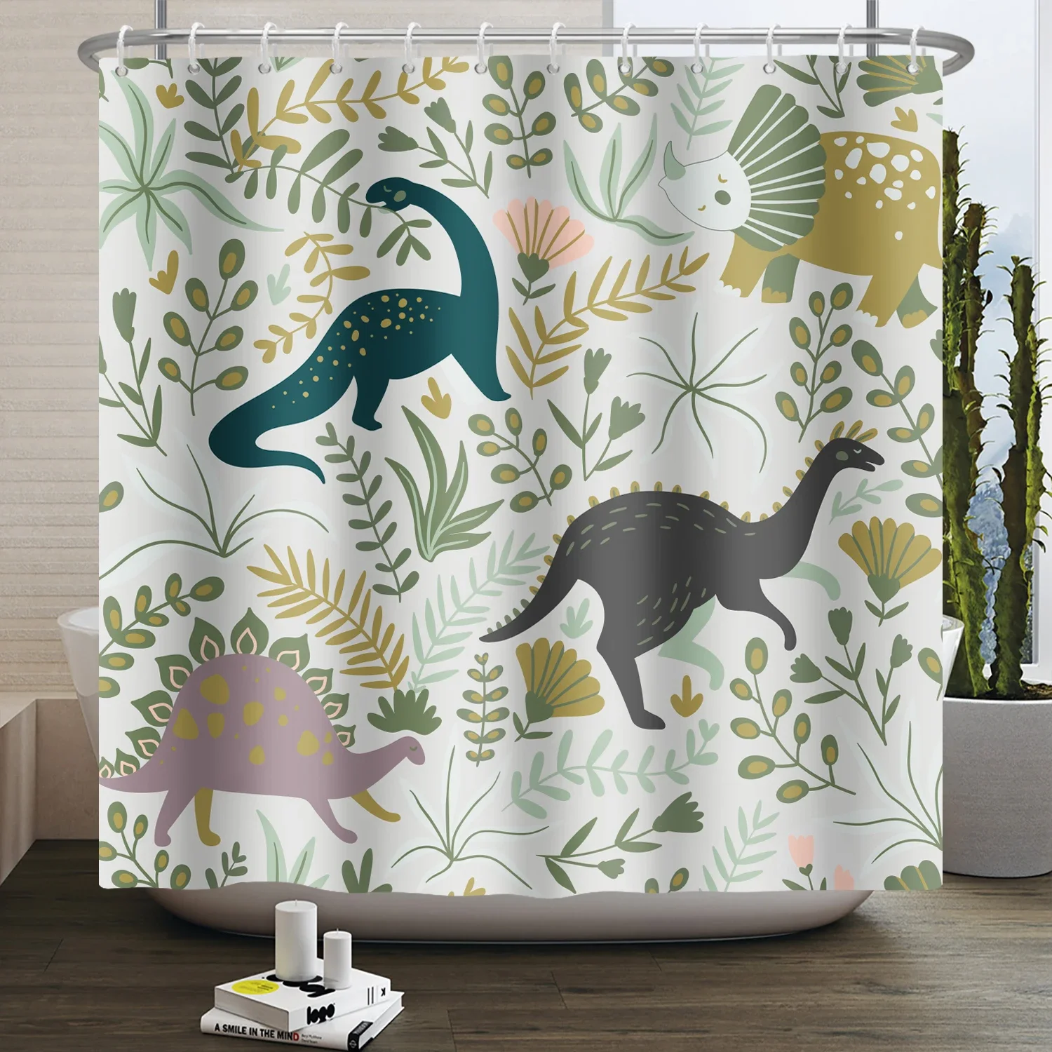 Cartoon Dinosaur Shower Curtain Funny Cute Colorful Dino Animal Kid Children Bathroom Curtain Waterproof Bath Curtain Home Decor