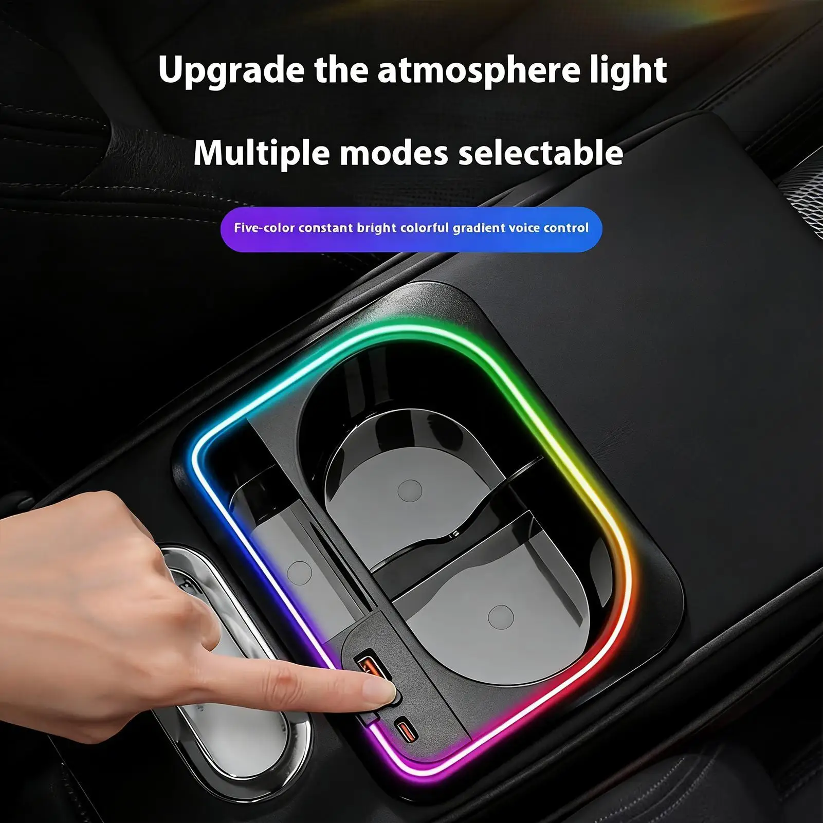 

Автомобильный подлокотник-органайзер, держатель для бутылок, коробка для салфеток с боковым карманом, окружающий свет, USB-порт, автомобильный подлокотник, органайзер для центра