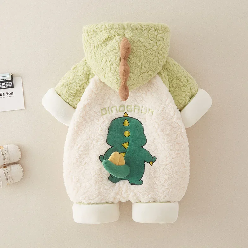 Baby Dinosaur Cartoon Cotton Clothes Baby Autumn and Winter Jumpsuit Cotton Rompers Children Plush Warm Bodysuits