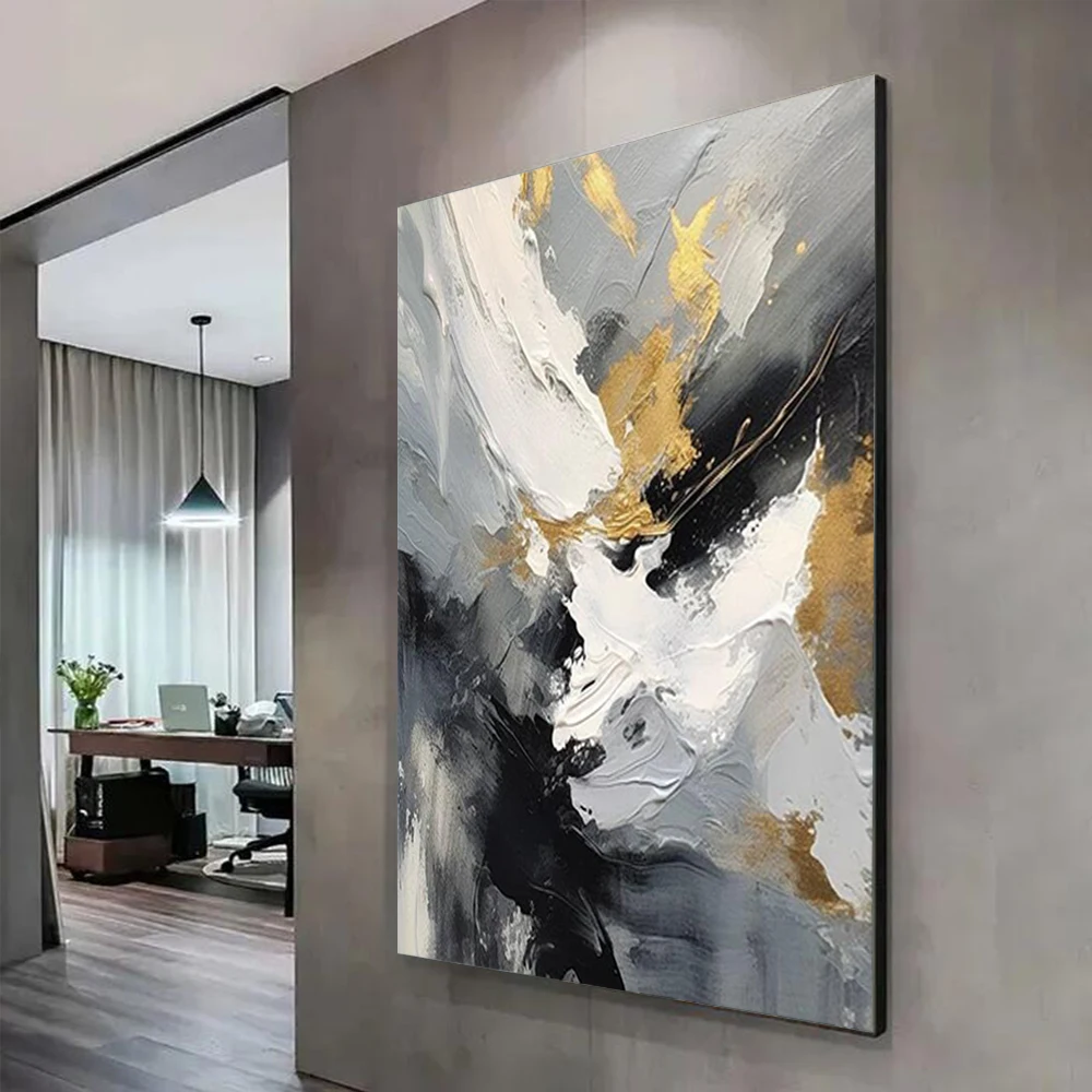 Large-Scale Handmade Gold Foil Canvas Oil Painting Murals - Modern Home Decor Wall Art Hanging without Frames view 6
