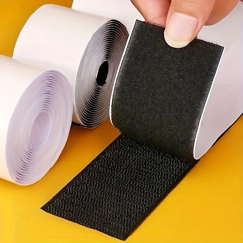 2 Rolls Heavy-Duty Nylon Hook and Loop Tape-Extra Wide 5cm, 2-Sided Black/White Compatible with Black Coil Each 200cm Length