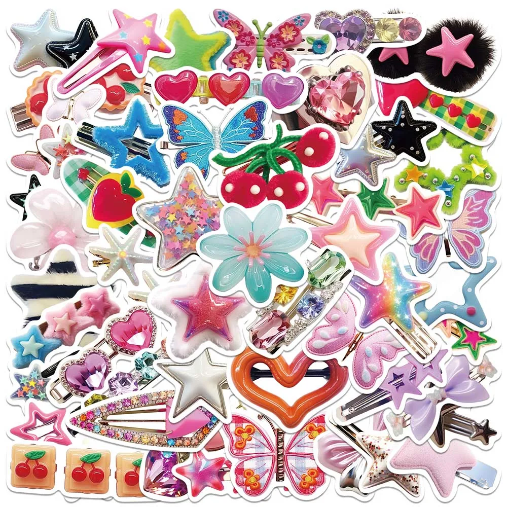 50PCS 3D Y2K Harajuku Style Kawaii Hair Clips DIY Stickers Waterproof Fridge Laptop Phone Diary Car Vinyl PVC Decoration Sticker