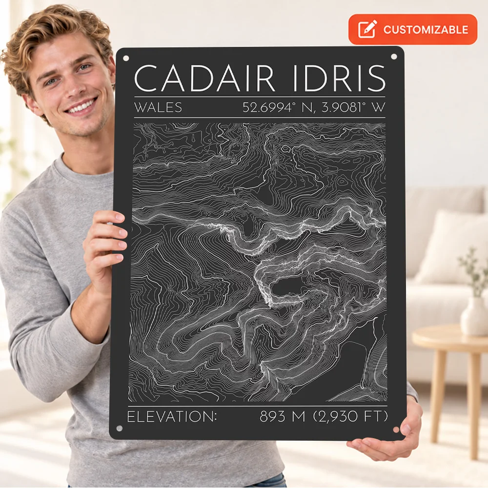 Cadair Idris Wales Topographic Contour Map Printed Poster Geological Wall Art For Home Office Customized Metal Sign Hiker Gift