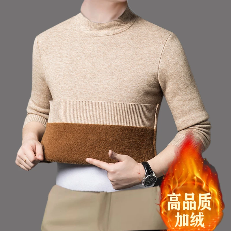 

Winter Men's Warm Fleece Sweater O-Neck Casual Knitted Inner Lap Pullovers Thick Thermal Underwear Sweater