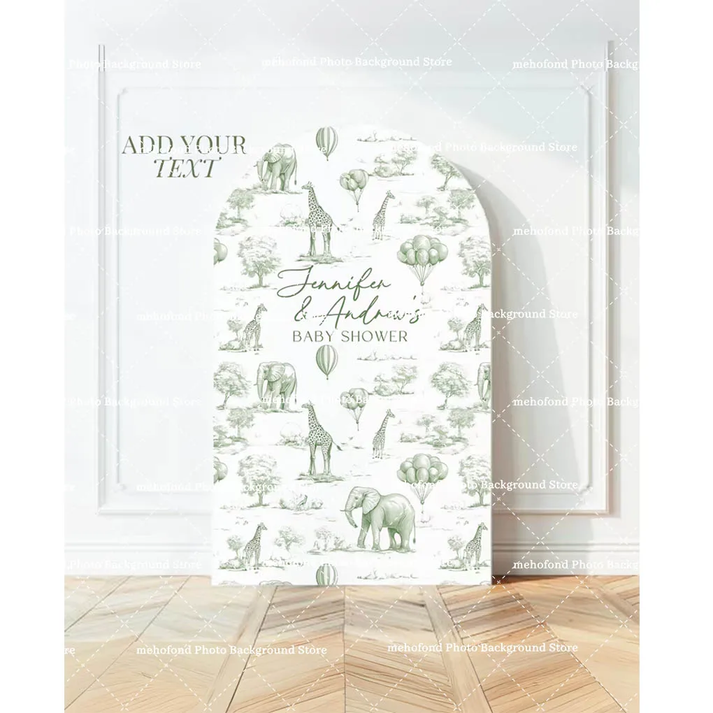 

Mehofond Beige Safari Boy Birthday Party Arch Backdrop Custom Name Hot Air Balloon Decoration Baby Shower 2-sided Background