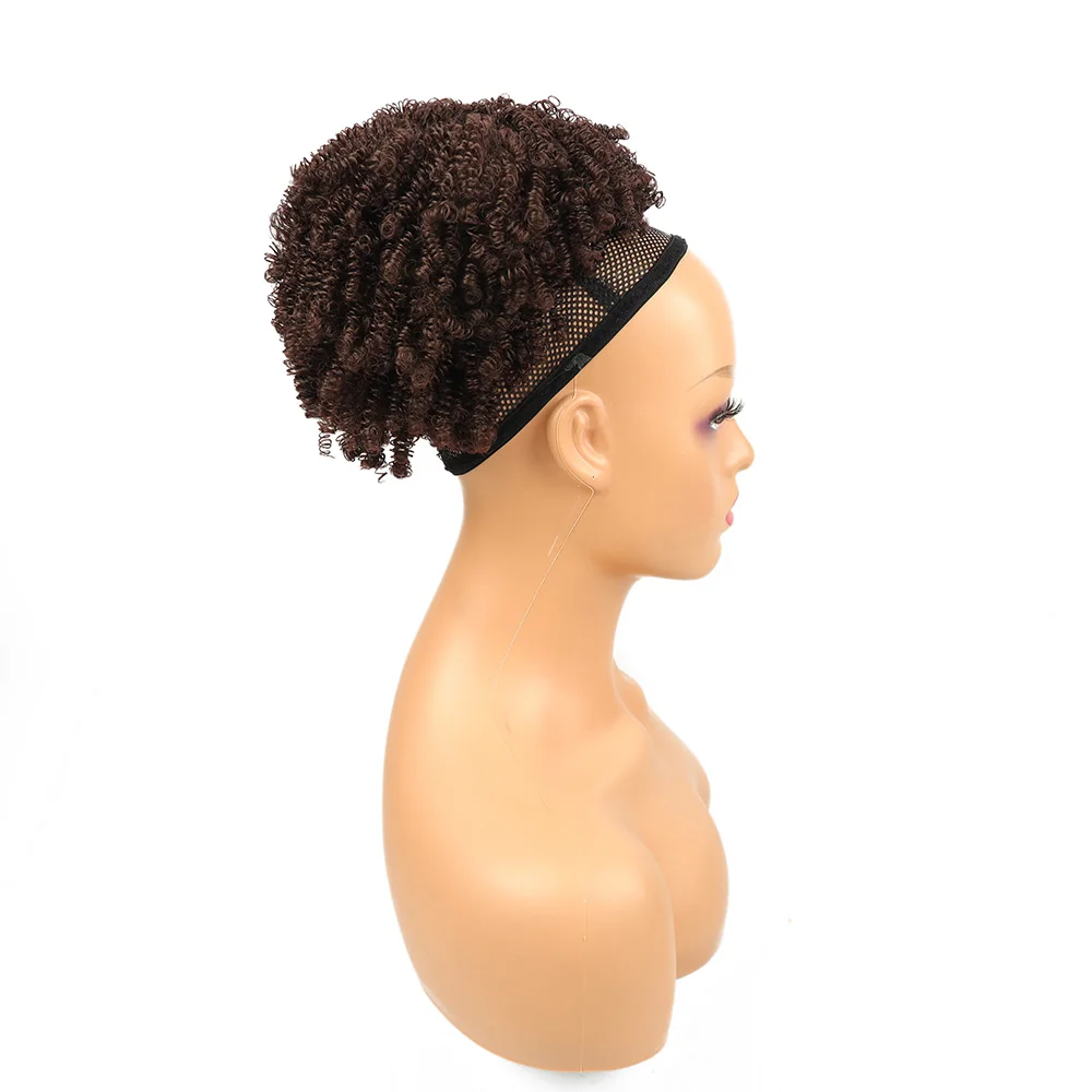 المرأة الاصطناعية الأفرو نفخة مجعد العقدة قصيرة غريب الرباط ذيل حصان Fummi حليقة الشعر التمديد قطع الشعر