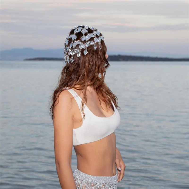 European and American Sexy Hollow Cross-Border Fashion Gemstone Hair Chain European and American Stage Performance Crystal Headw