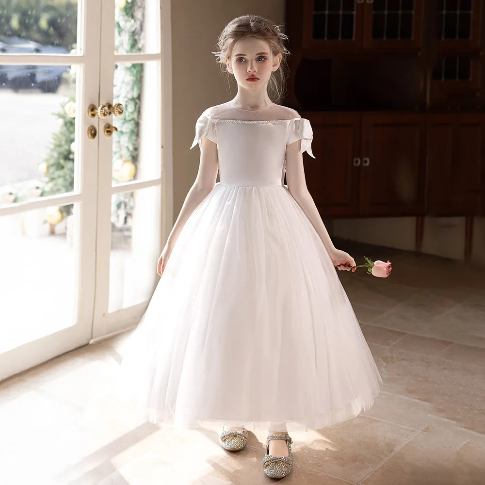 

HETISO 8-16 Years Kid's Party Formal Evening Dresses Shoulder Bow Girls Elegant Wedding Princess Prom Gown