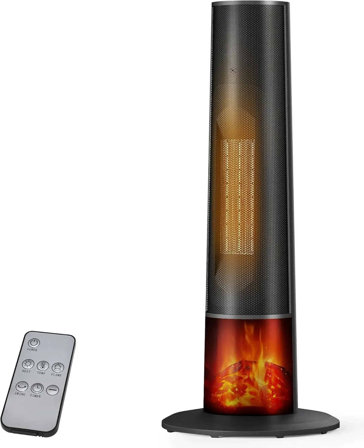 

25-дюймовый портативный напольный обогреватель с 3D-эффектом пламени, пультом ДУ, регулируемым термостатом, 2 режимами нагрева и функциями безопасности