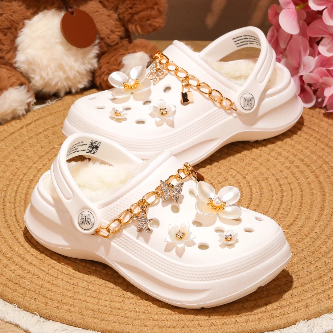 Kinder-Clogs und -Mules mit Fellfutter, leichte Garten-Schuhe mit Baumwollfutter, warme Hausschuhe für Jungen, Mädchen und Kleinkinder, 168. – Detail 4