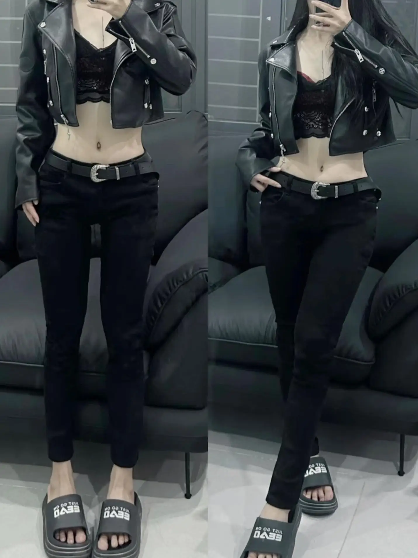 

Low Waist Fce Lined Slim Fit Women's Jeans Elastic Stretch Nine Inch Pencil Pants Tight Long Trousers for Autumn Winter