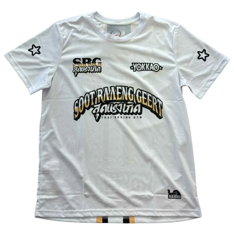 2026 Summer Outdoor Sports Muay Thai Boxing T-shirt Men Breathable Quick Dry Sports Training Short Sleeve Sweat Wicking Tops
