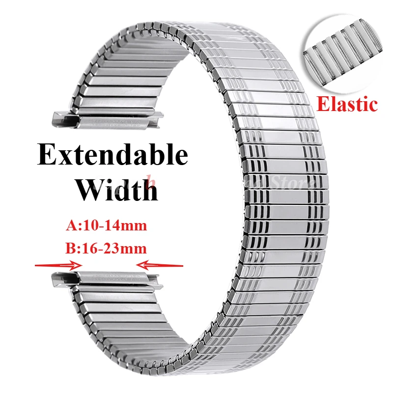 Elastic Strap Extendable Stainless Steel Watch Band Adjustable Width Women Men Universal Bracelet Accessories 10-14mm 16-23mm