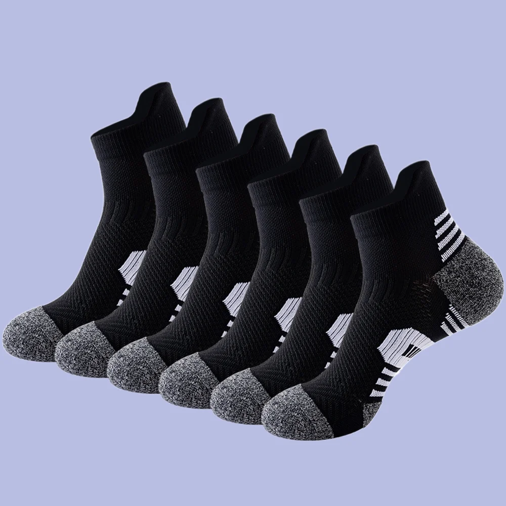 3 Pairs Men\'s Socks Outdoor Running Basketball Socks Men\'s Thickened Towel Bottom Breathable Socks Hiking Badminton Sports Socks