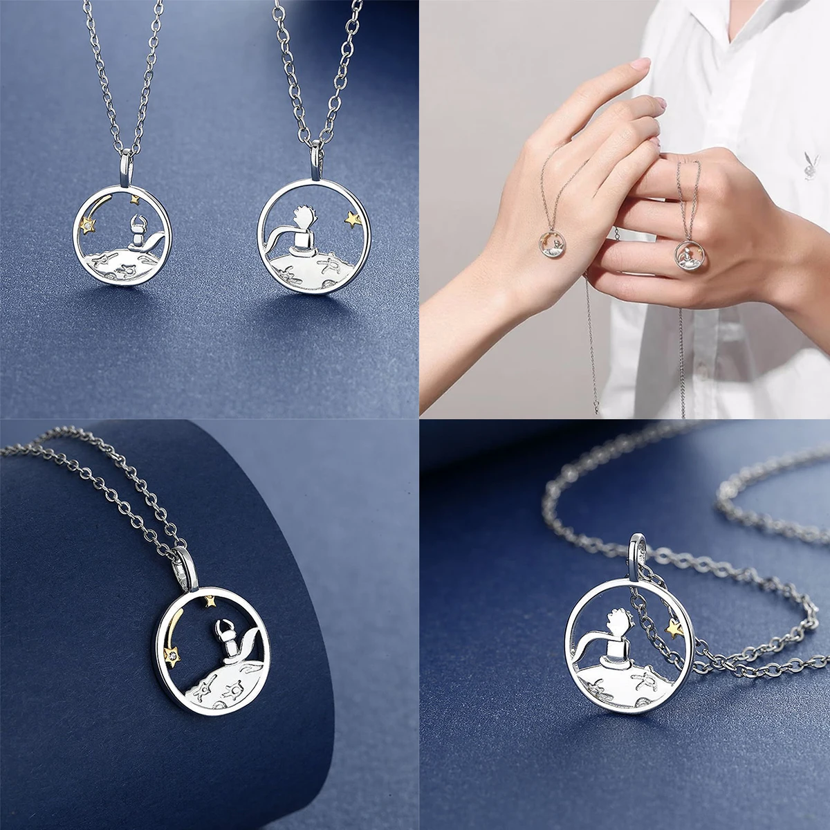 Little Prince and Fox Lover Necklace Cartoon Character Meteor Pendant -1PCS