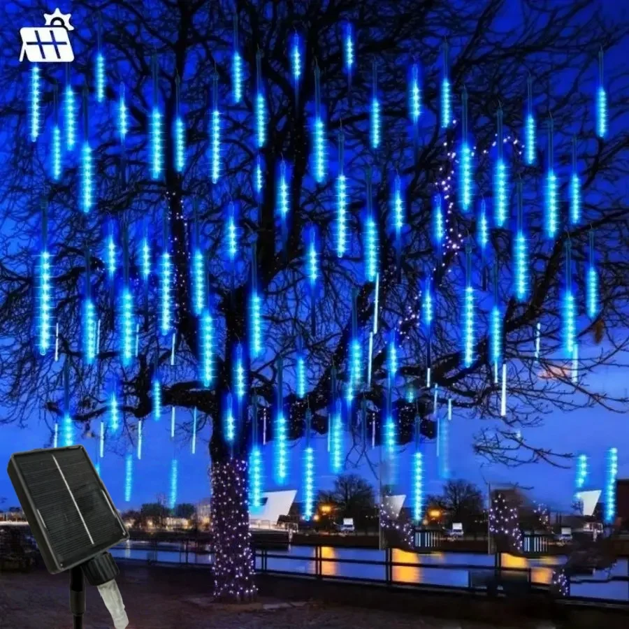 192LEDs Solar Meteor Shower Lights 8 Tubes 30cm Waterproof Raindrop Falling Fairy String Lights for Garden Decor