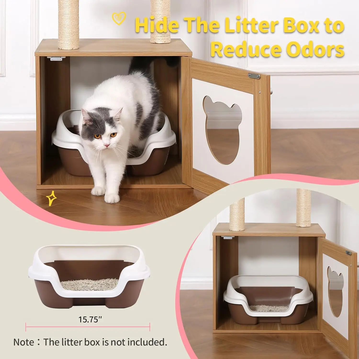 Imagem -04 - Modern Cat Tree com Litter Box Enclosure Indoor Cats Tower em 486 Wood Kitten Condo