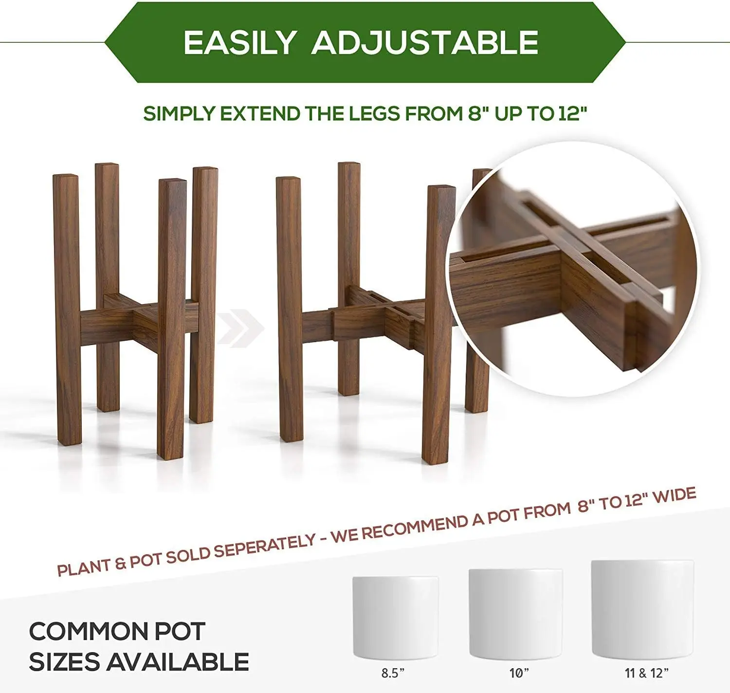 Houselin Mid Century Modern Eco-Friendly Wooden Plant Stand & Pot Holder Rack with Flexible Design for Home & Garden