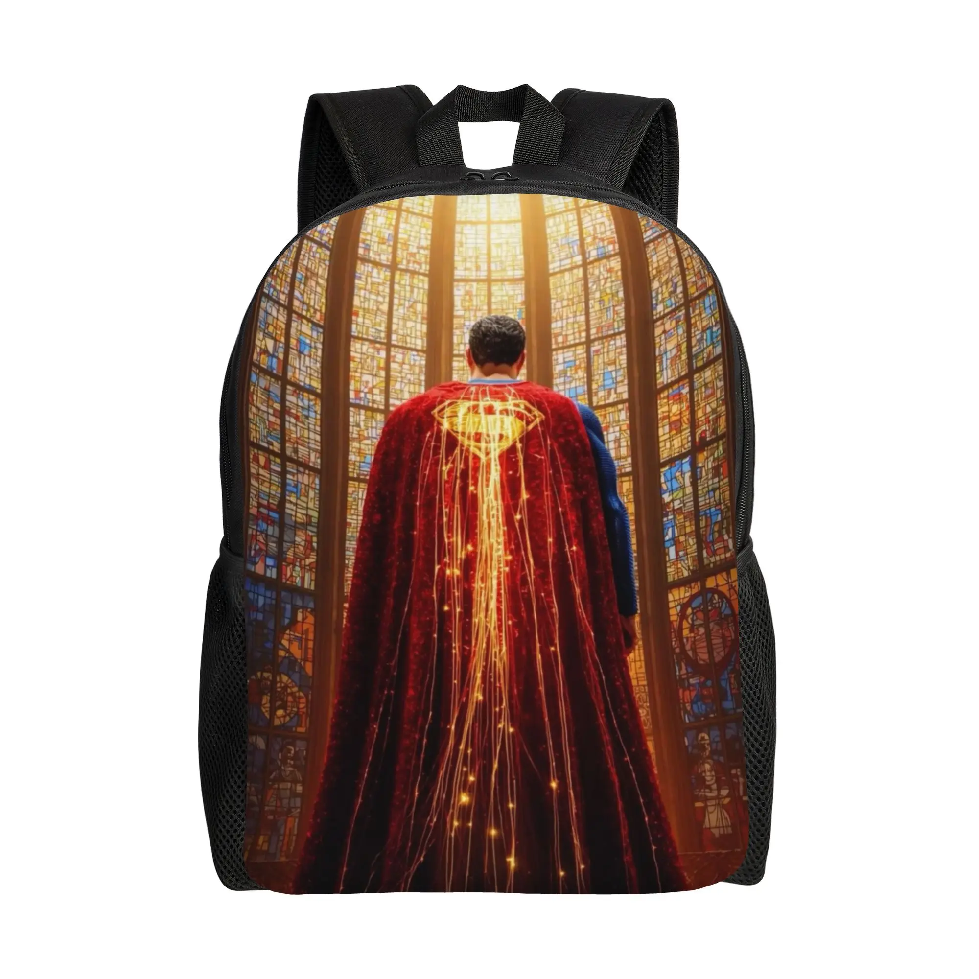 Bookbag Back to school season Superman Church Stained Glass Background  Large Capacity Backpack