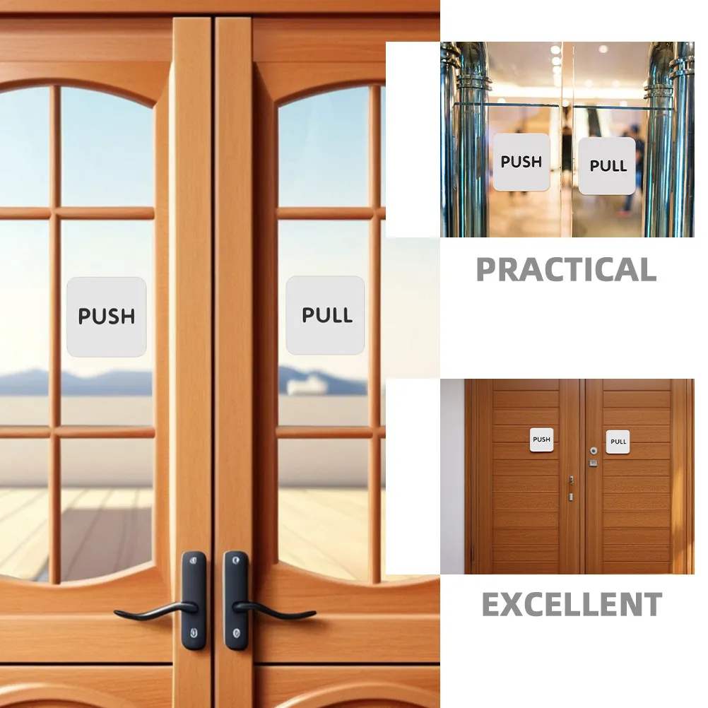 2Pairs Acrylic Push Pull Sticker Signs Clear Identification Door Operation Labels Self Stick Safety Sign for Commercial Glass