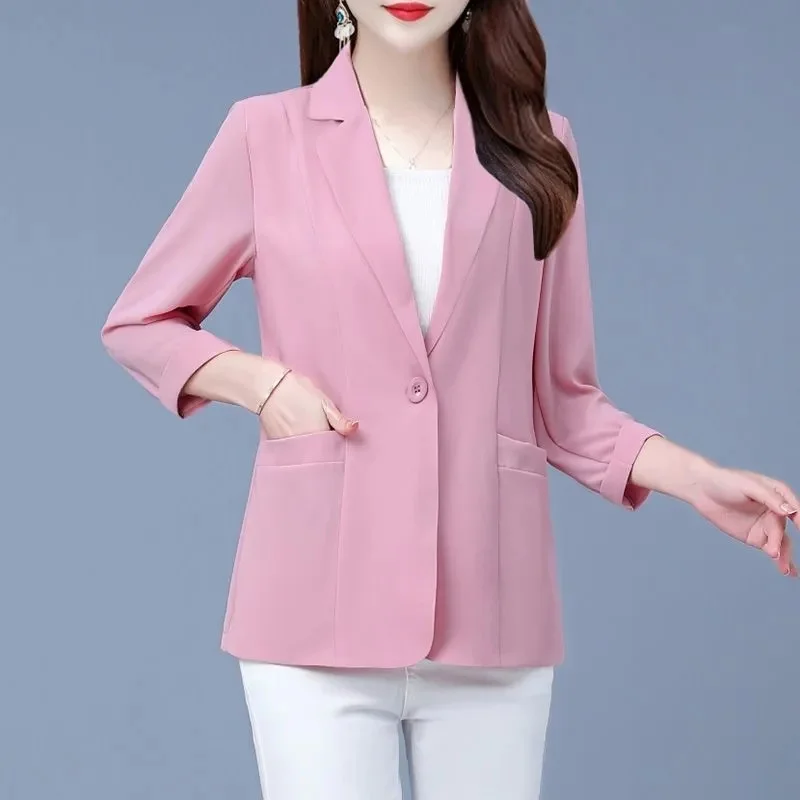 

Middle-Aged Elderly Suit Jacket Thin 2024 Summer New Cropped Sleeve Blazer Coat Western-Style Mom Sunscreen Outerwear Ladies Top