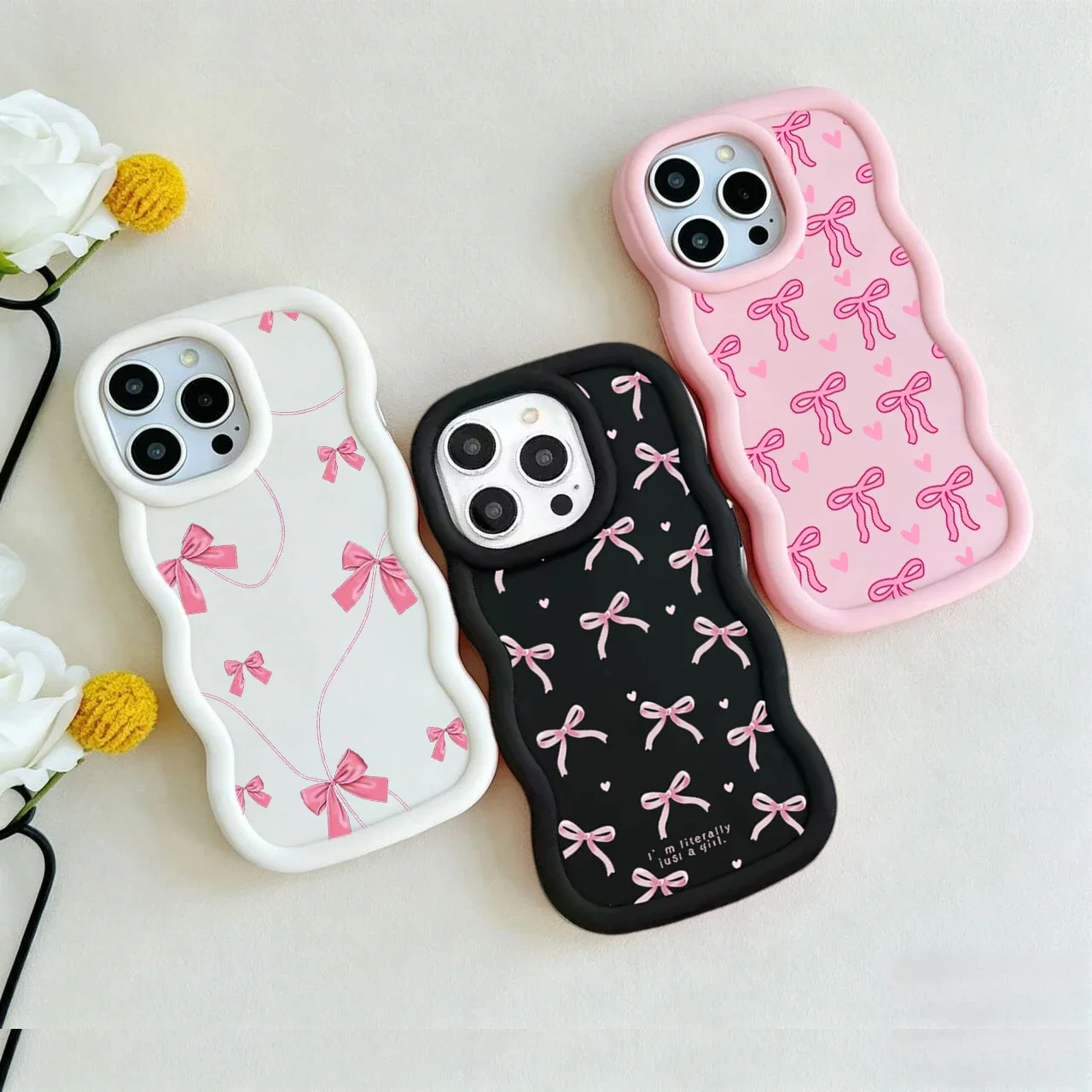 Simple Bowknot Heart Phone Case For OPPO A6 Pro A6X A60 Reno 15F 14F 13F 12 11 10 Pro 12F 11F 8T A5 Pro A79 5G  Wave Side Cover