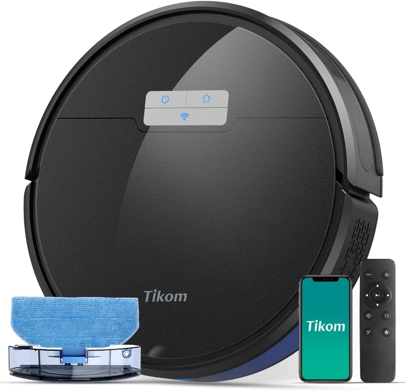 Tikom-G8000 Pro Robot Vacuum e Mop Combo, 4500Pa Sucção, 150Min Max, Aplicativo Auto-Carregamento e Controle de Voz, Tapete, Piso Duro