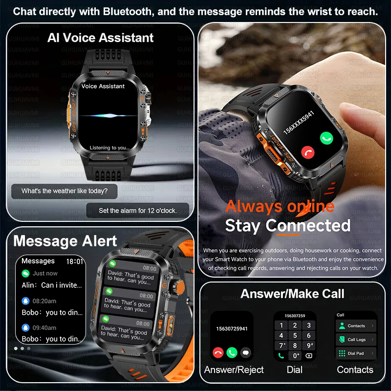 2025 New Military Smart Watch T-Rex 3 Bulit-in GPS Compass Altimeter Barometric IP69K Waterproof Fitness HD Call Smart watch Men