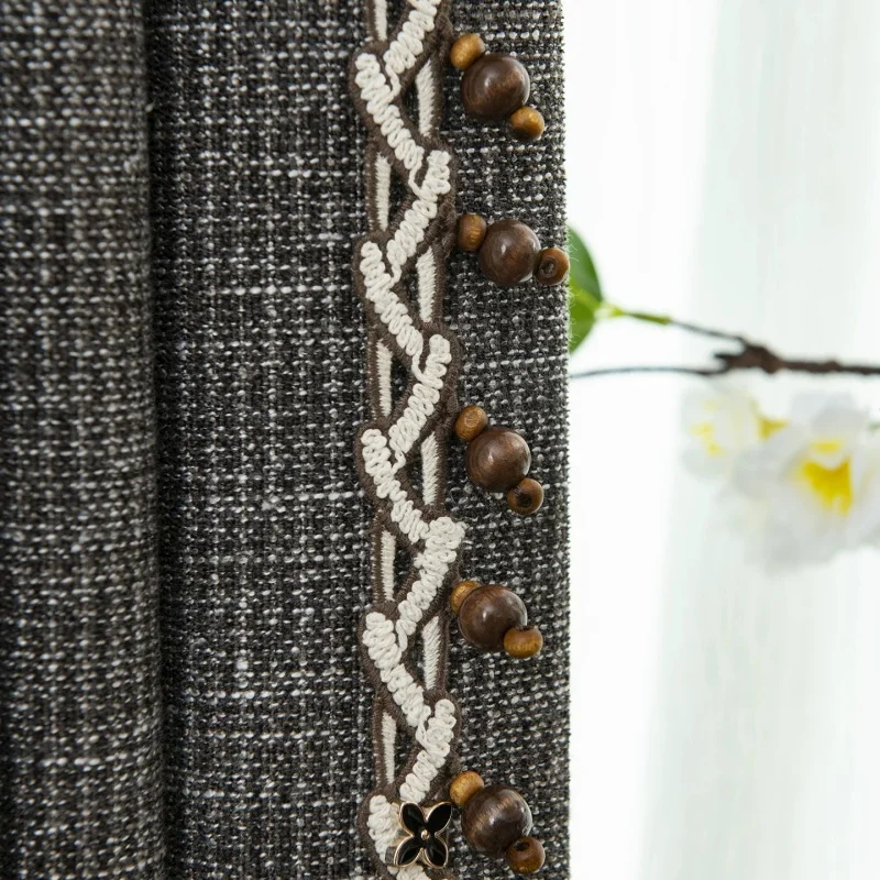 QGVLish 6M/Lot Wood Balls Coffee Curtain Tassel Fringe Lace Trim DIY For Sofa Stage Valance Edge Ribbon Belt for Home Decor