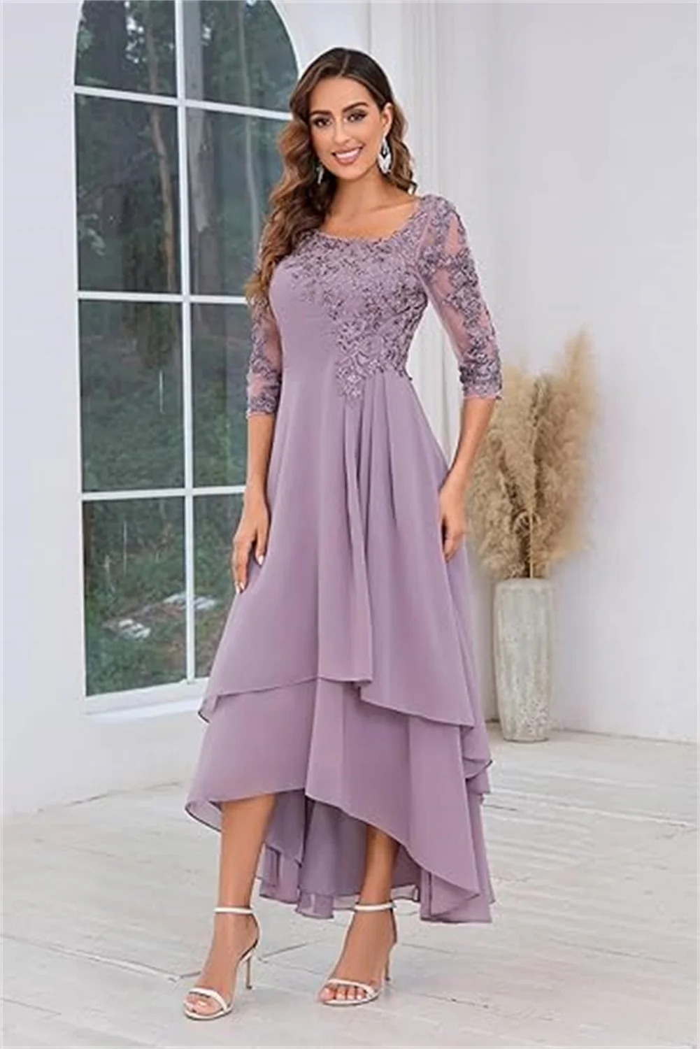 Apliques de encaje personalizados, vestidos para madre de la novia para boda, longitud del té, escalonados, línea A, vestidos de gasa para madre del novio