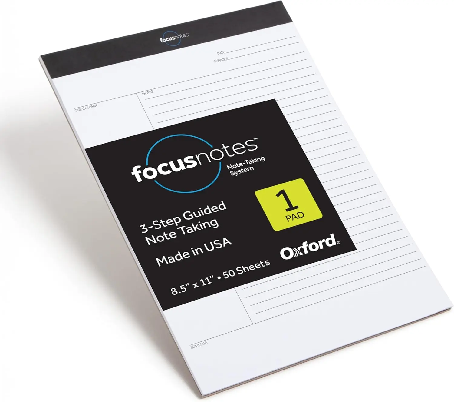 

Oxford FocusNotes Writing Pad, 8.5x11 Note-Taking System with Guided Cue & Summary Sections, 50 Sheets for School and Office