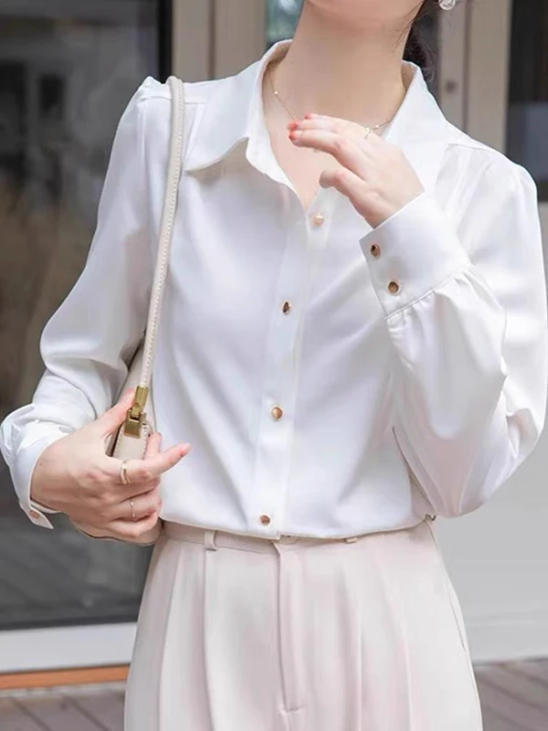 

Ele White irt для женщин Long Sve Формальный топ для поездок на работу Advanced Feelings Французский слей Свободный крой из полиэфирного волокна